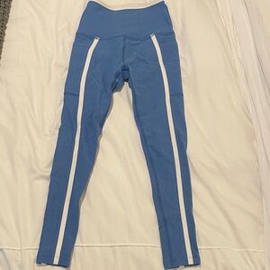 Blue Leggings with White Stripes